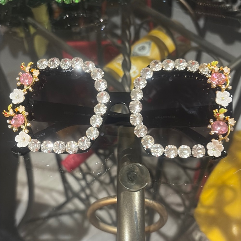 Floral Embellished Sunglasses with Crystal Accents